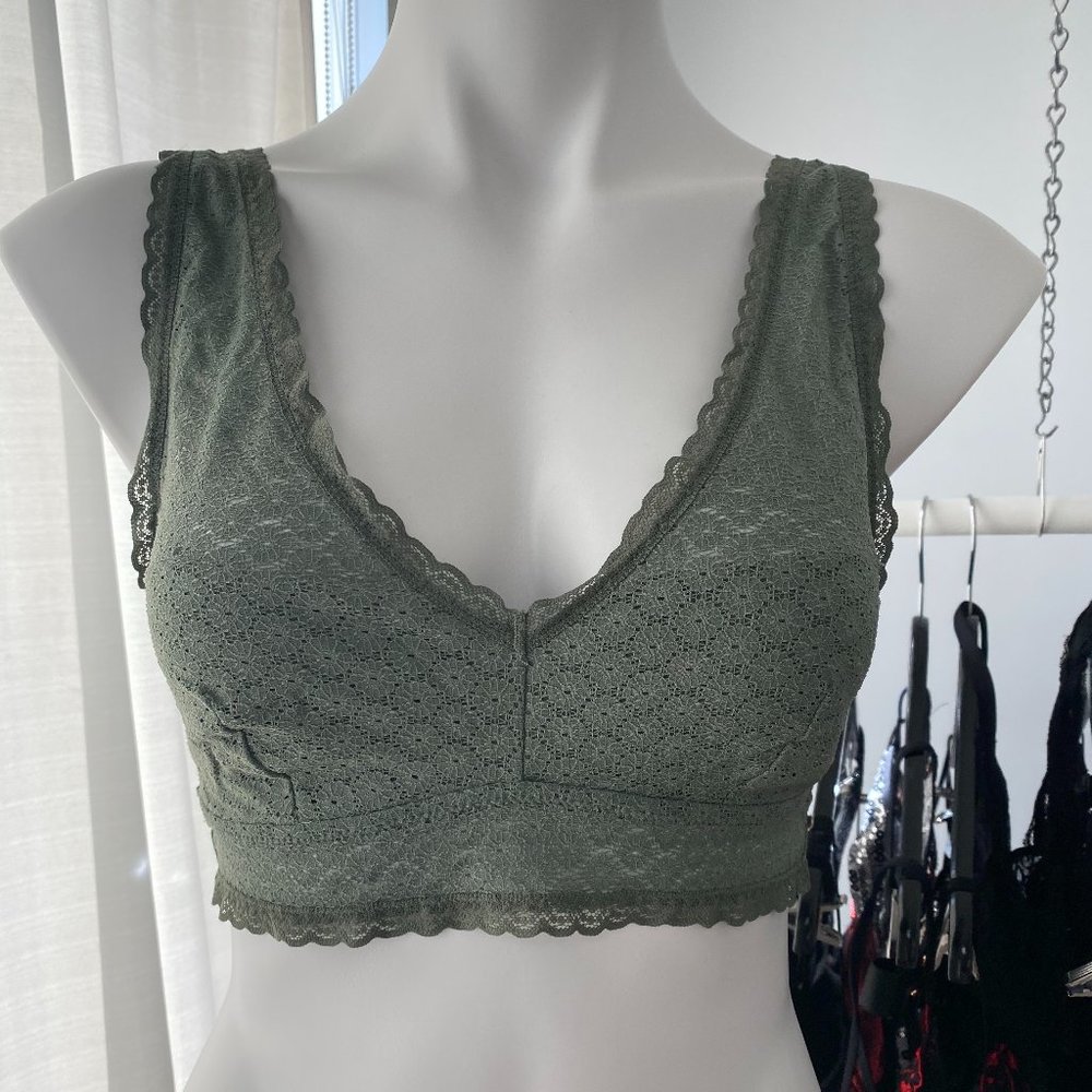 Green lace bralette.